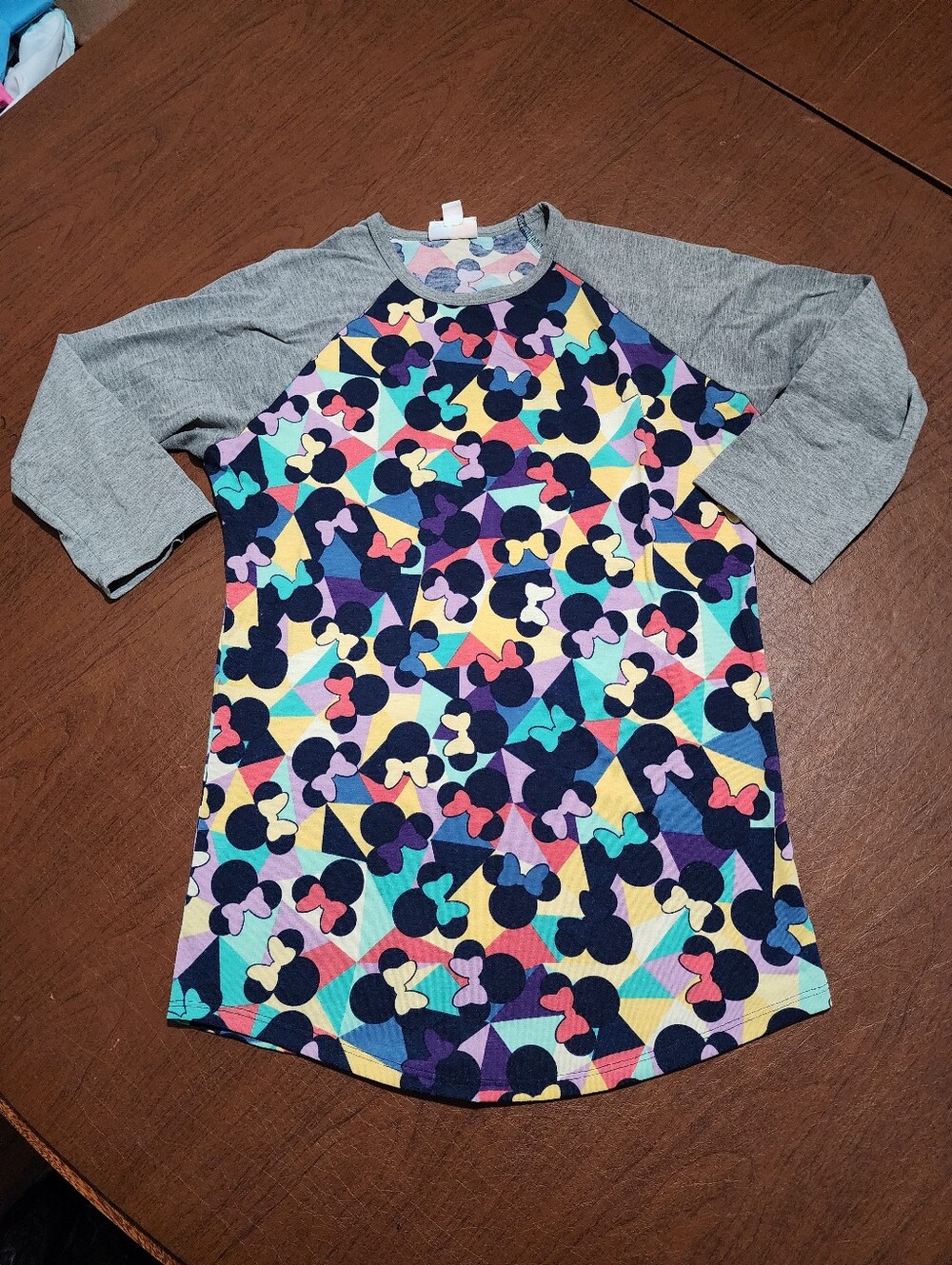 LuLaRoe Gray-Sleeve Multicolor Minnie Print Top